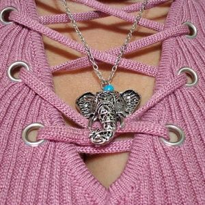 Silvertone elephant with Torqouise bead necklace